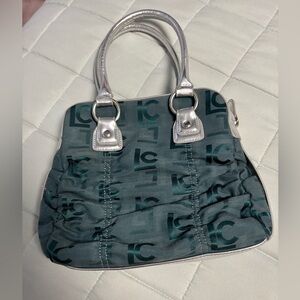 Liz Claiborne Designer-Inspired Dark Teal Logo Satchel with Silver Handles